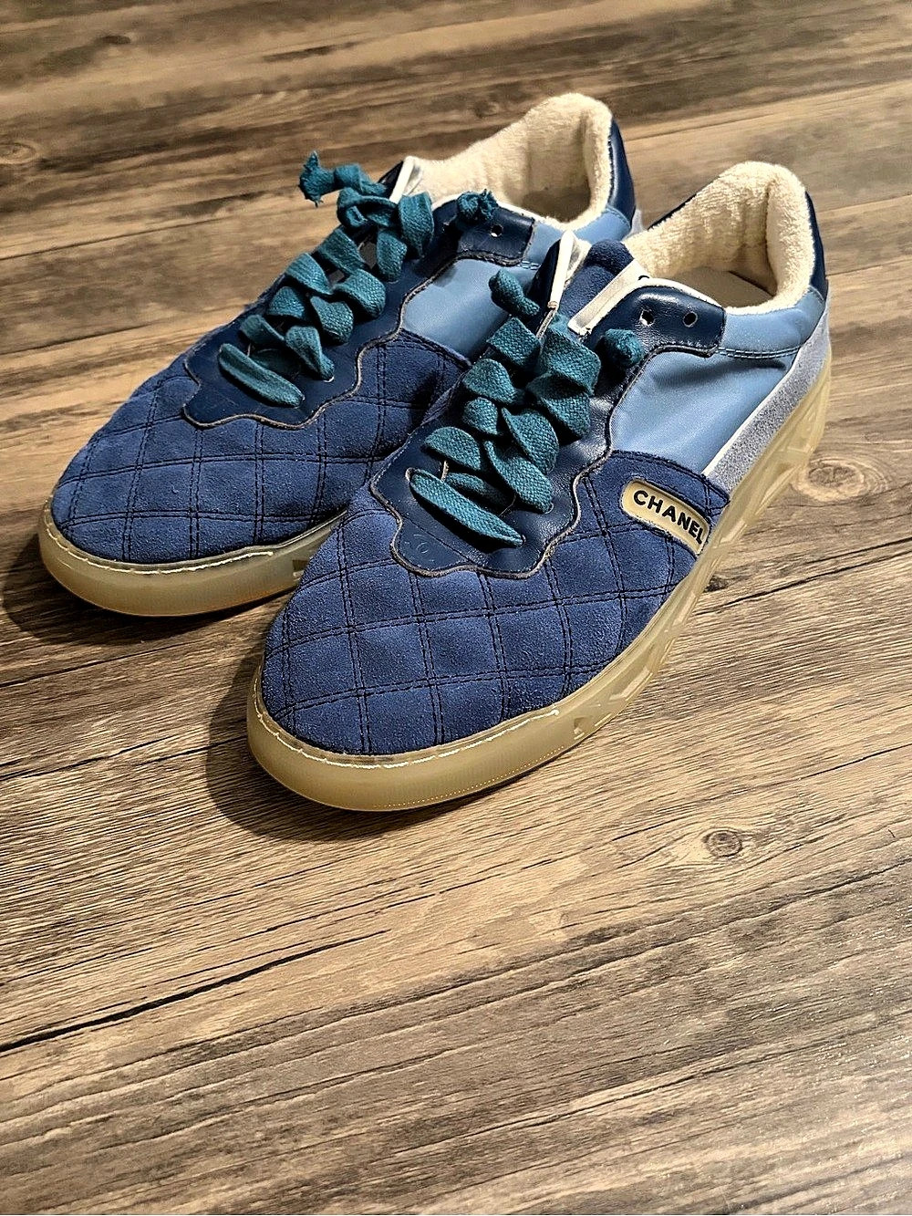 Chanel Quilted Suede and Nylon CC Logo Platform Sneakers Blue G35190 EU39=US9